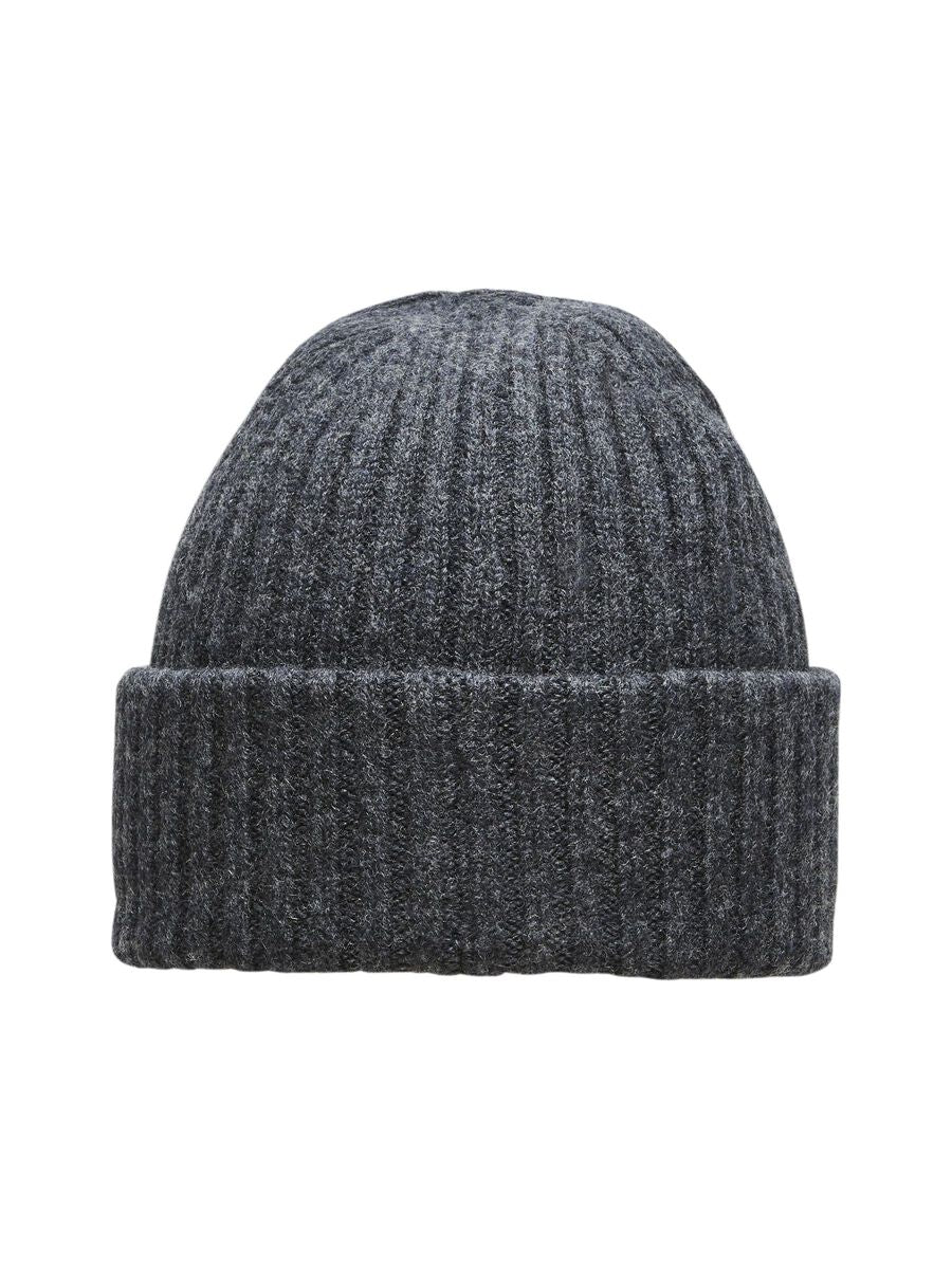 Selected Homme Merino Wool Sailor Rib Beanie in Dark Grey