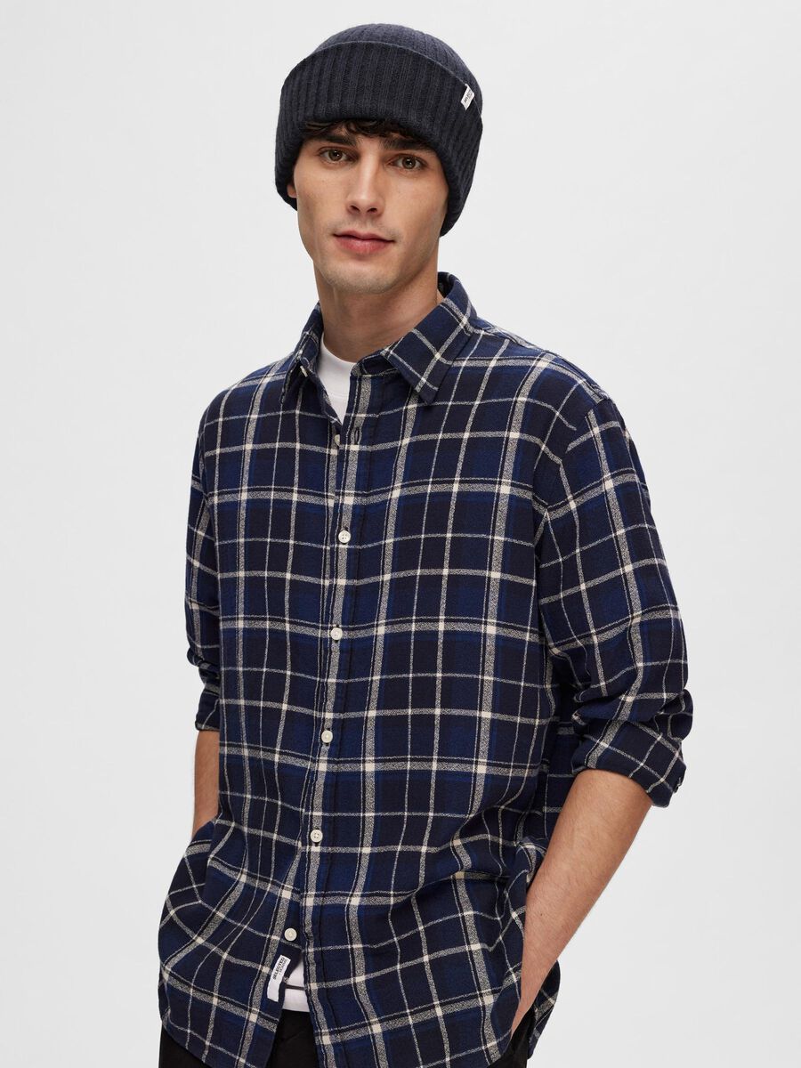Selected Homme Merino Wool Sailor Rib Beanie in Dark Navy