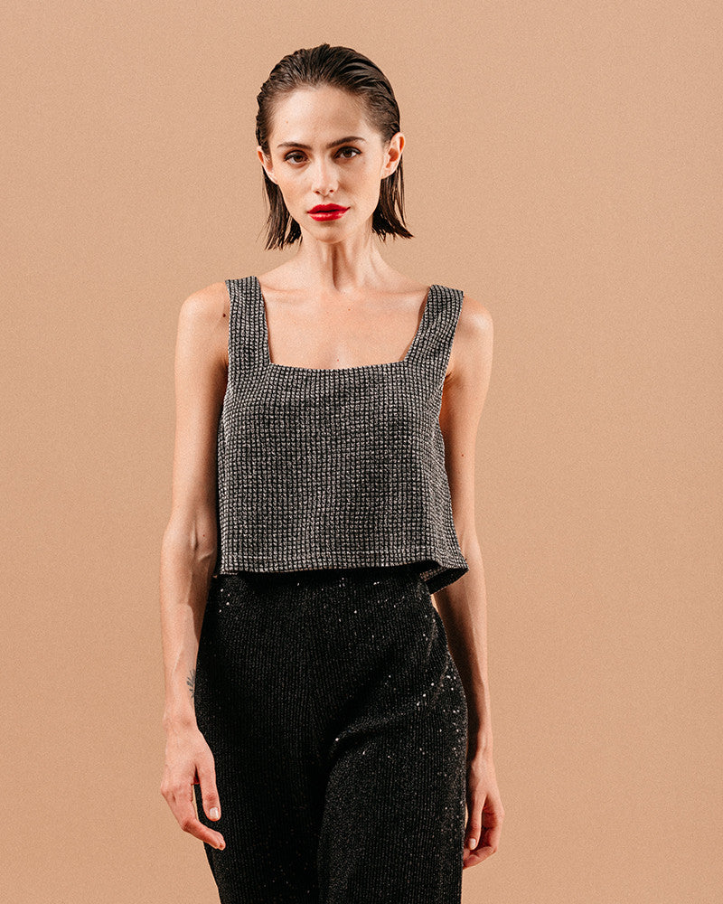 Grace & Milla LITCHI Woven Glitter Cropped Top