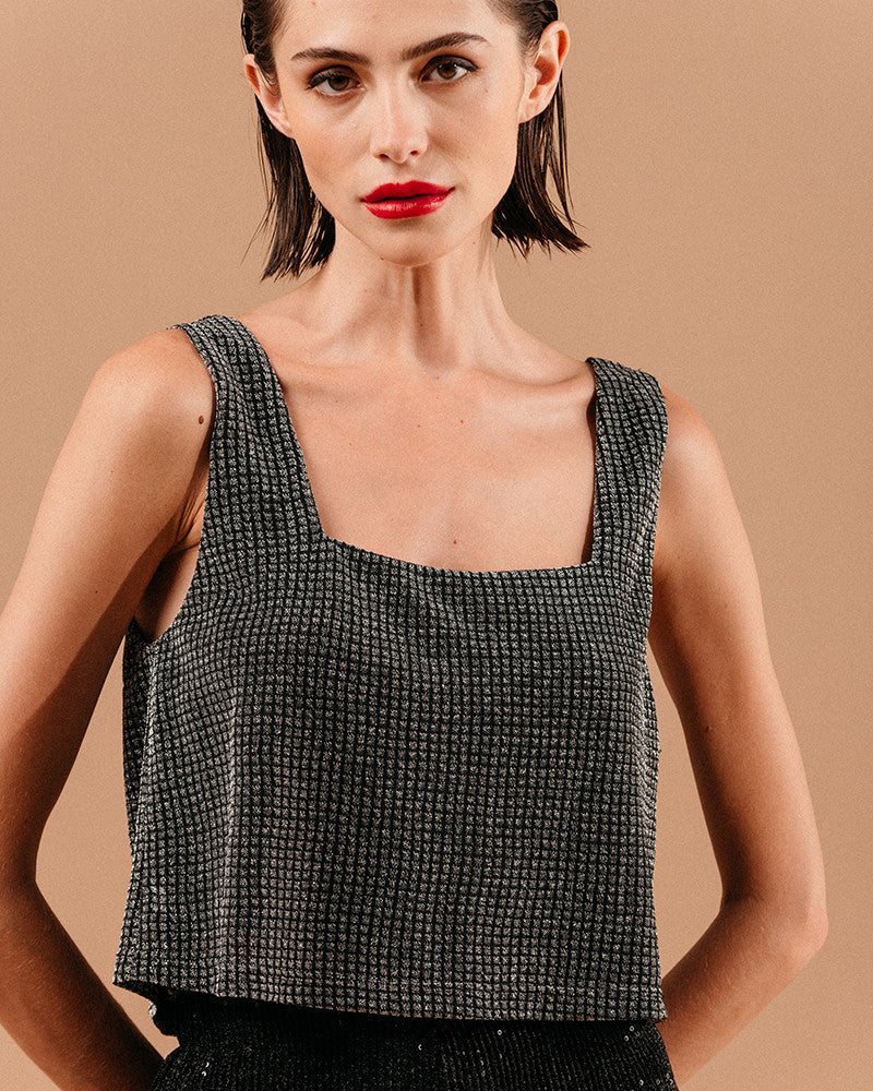 Grace & Milla LITCHI Woven Glitter Cropped Top
