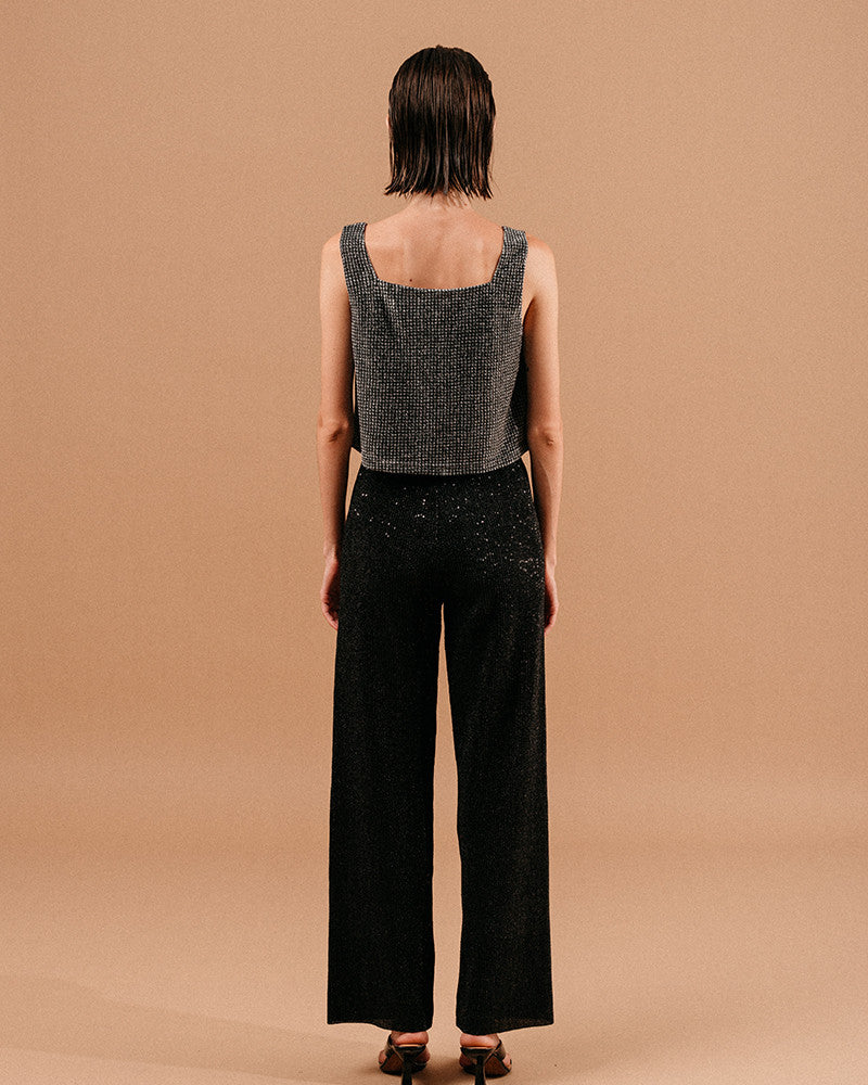 Grace & Milla LITCHI Woven Glitter Cropped Top