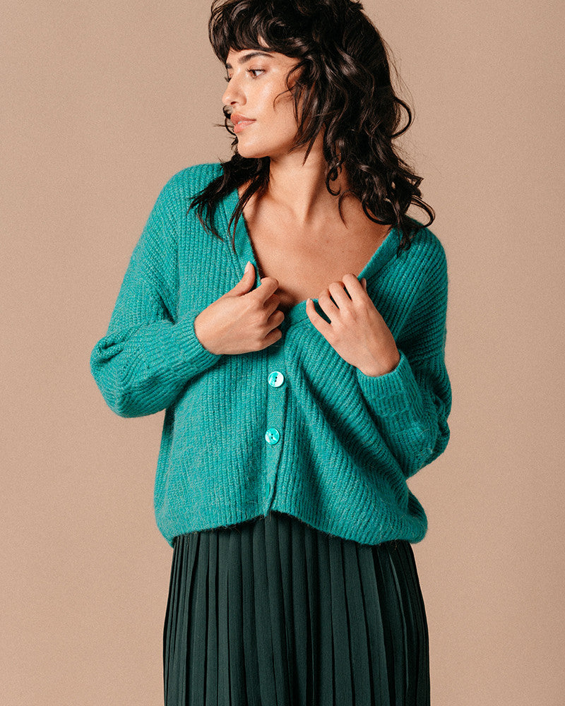Grace & Milla Lamia Green V Neck Cardigan