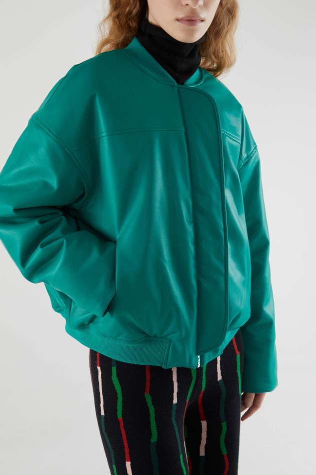 Compañia Fantastica - Padded green leather bomber jacket