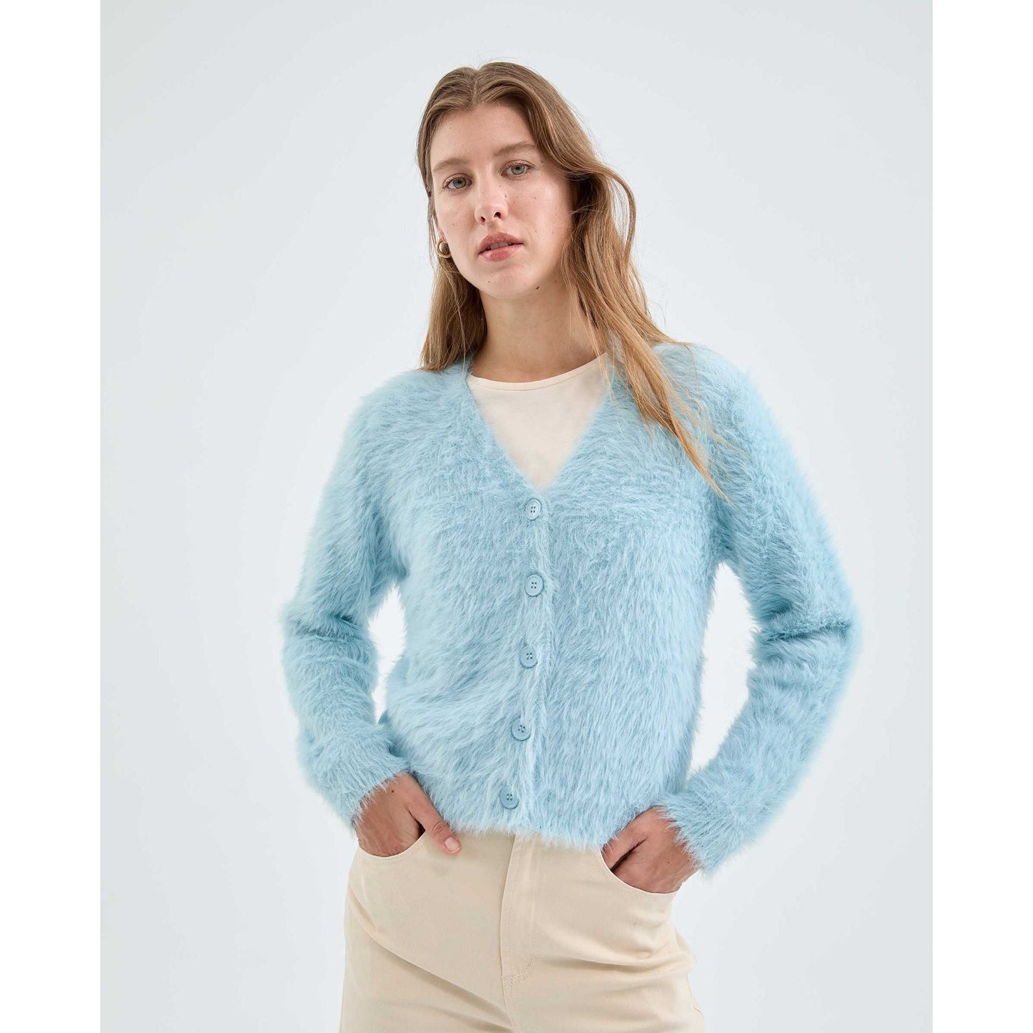 Compania Fantastica - Blue textured knit Cardigan