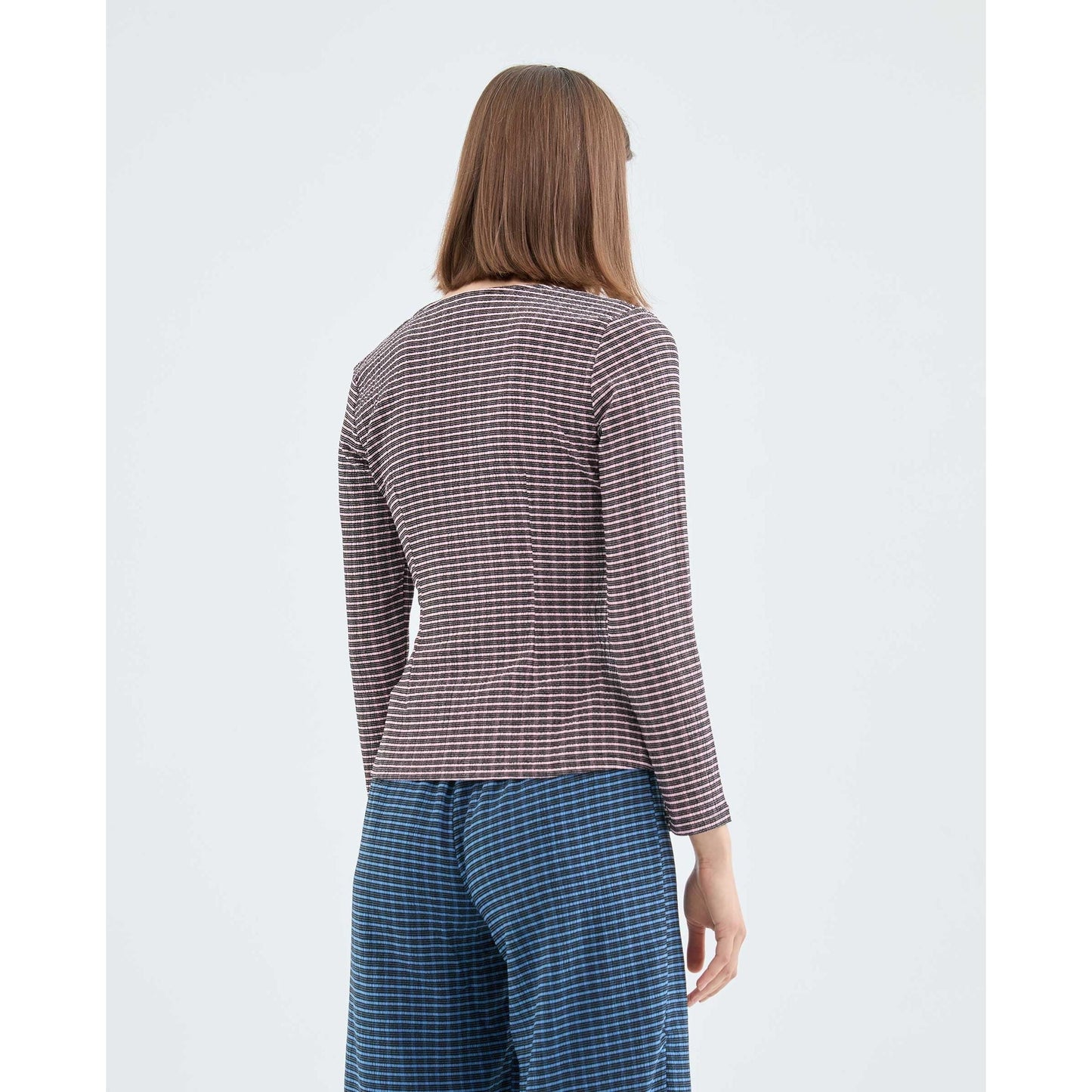 Compania Fantastica - Pink checkered draped fitted top