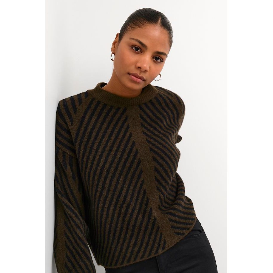 Kaffe - KAvera Knit Pullover in Java/ Black stripe