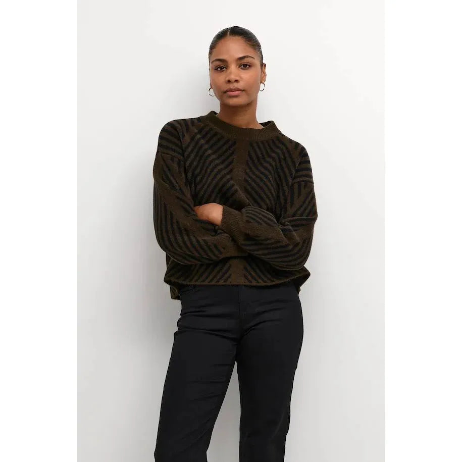 Kaffe - KAvera Knit Pullover in Java/ Black stripe