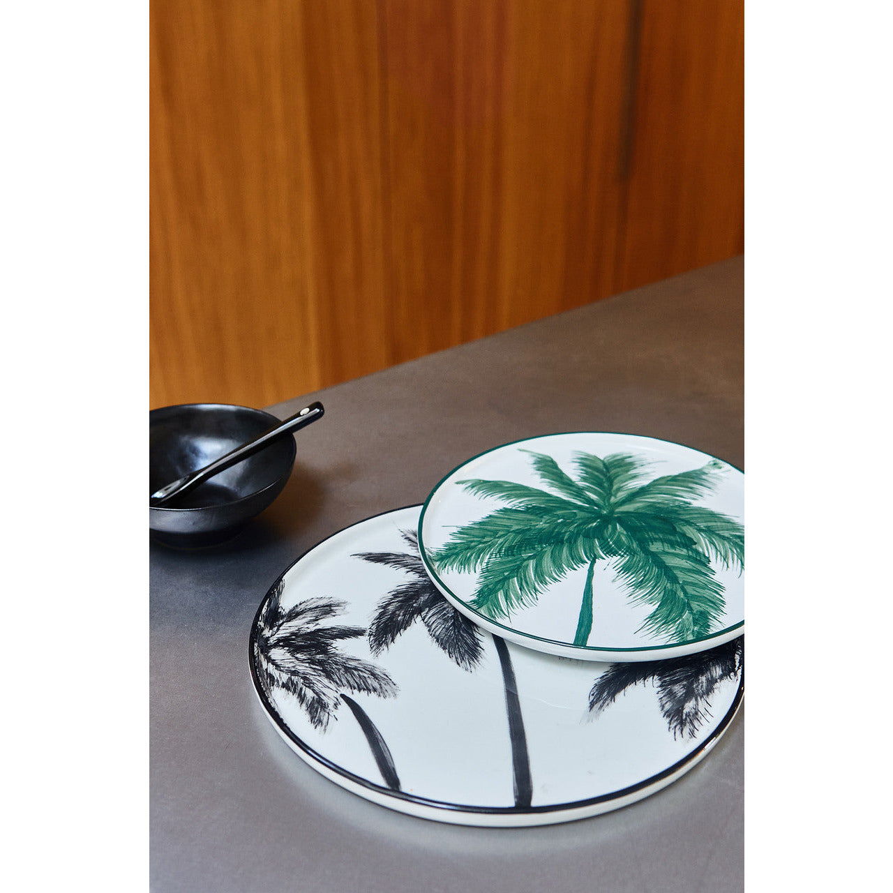 HK LIVING PORCELAIN SIDE PLATE PALMS, GREEN