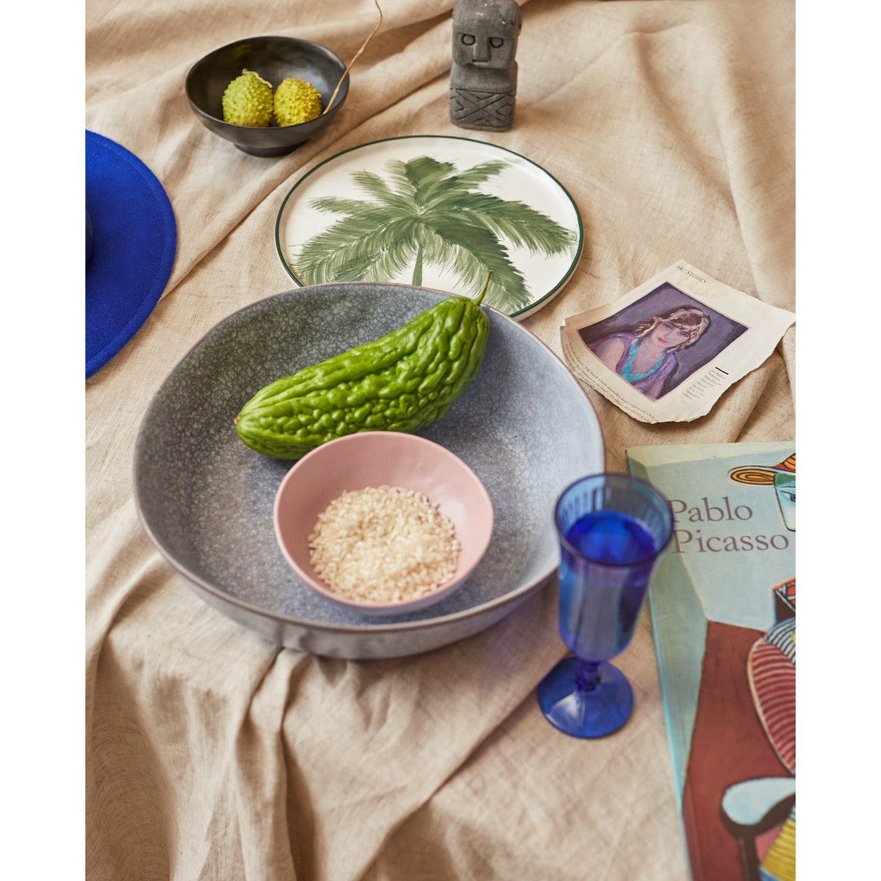 HK LIVING PORCELAIN SIDE PLATE PALMS, GREEN