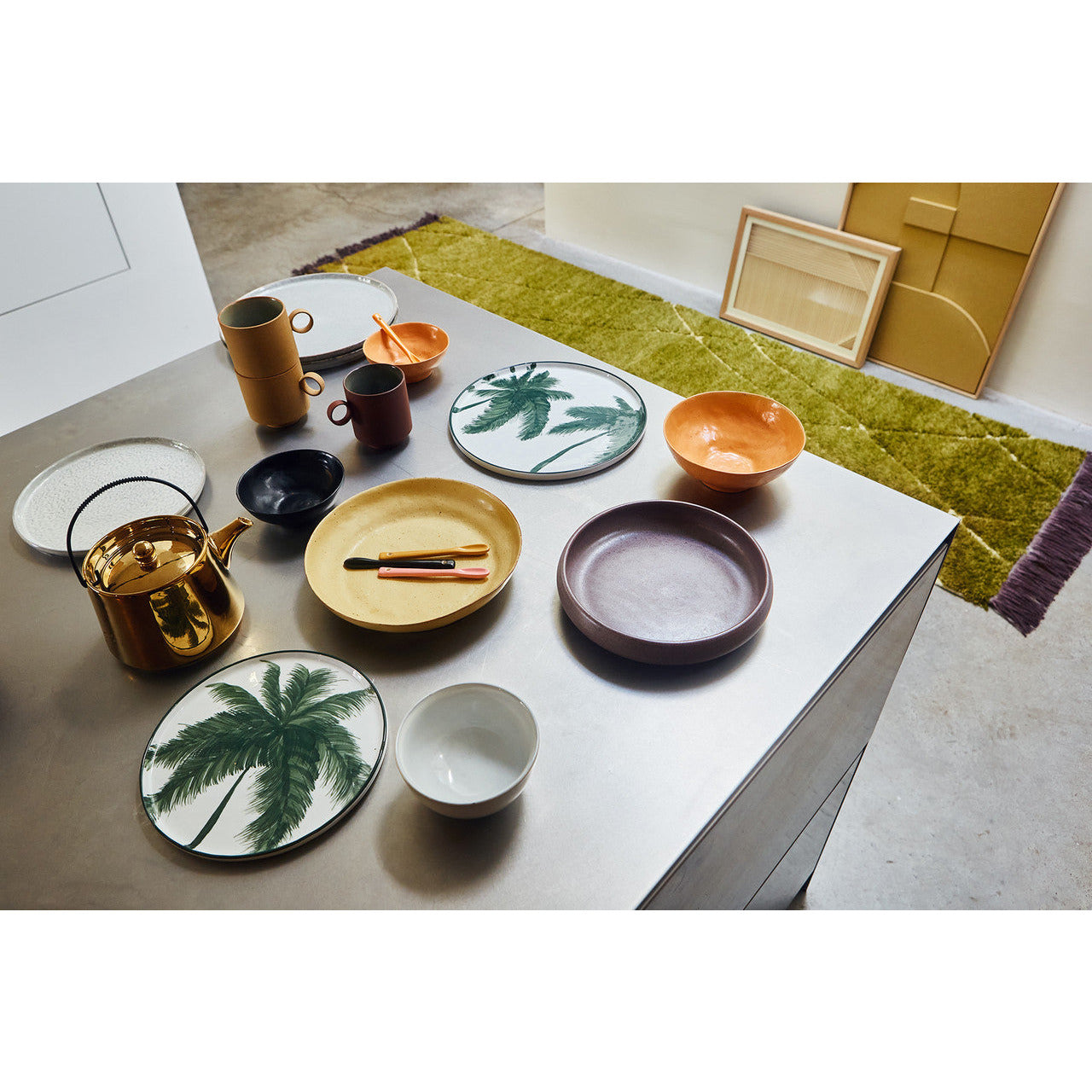 HK LIVING PORCELAIN DINNER PLATE PALMS, GREEN