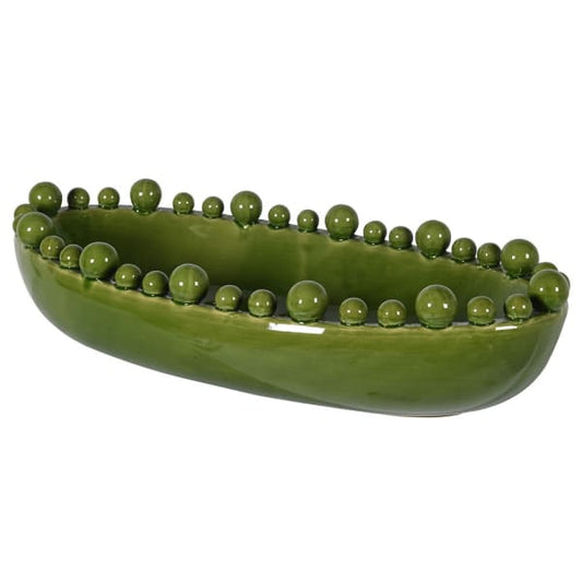 Green Oval Bobble Edged Bowl