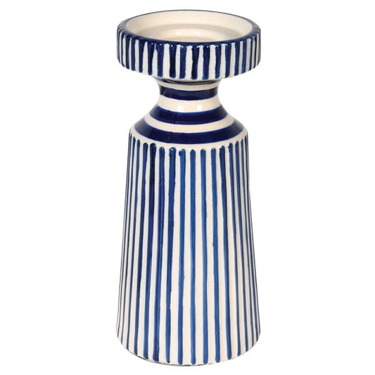 Hand Painted Blue and White Stripe Candle Holder