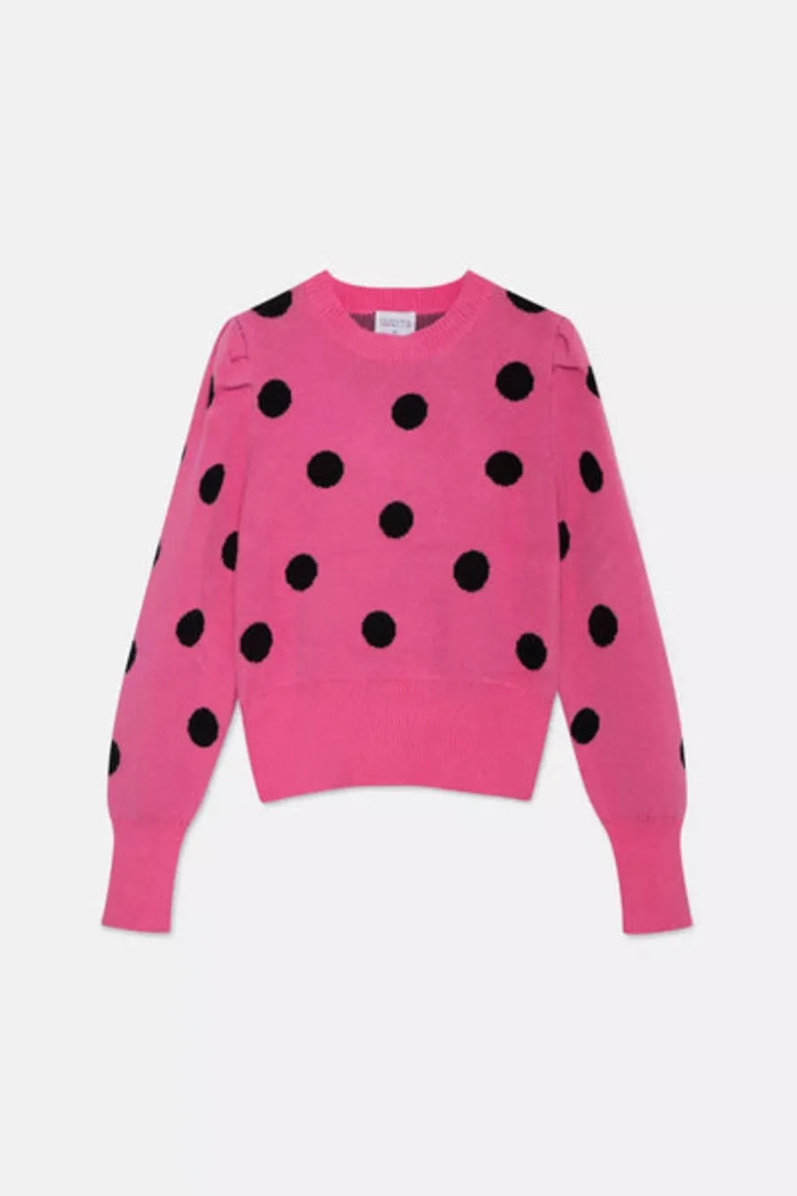 Compania Fantastica - Knit sweater with puffed sleeves and pink polka dot print