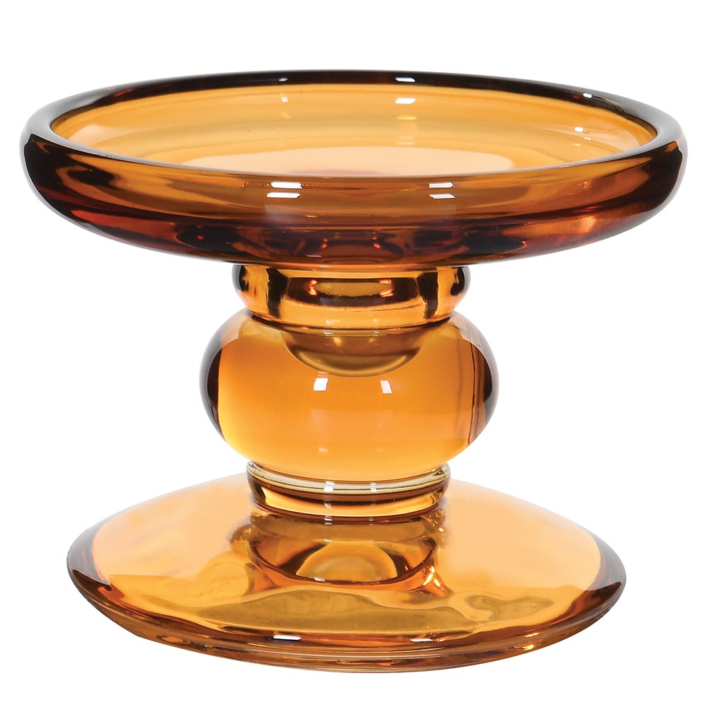 Low Amber Glass Candle Holder