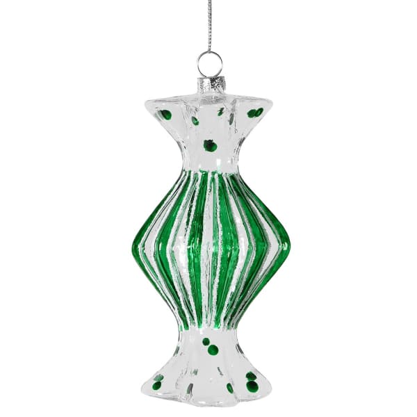 Green and White Striped Candy Christmas Bauble/ Decoration