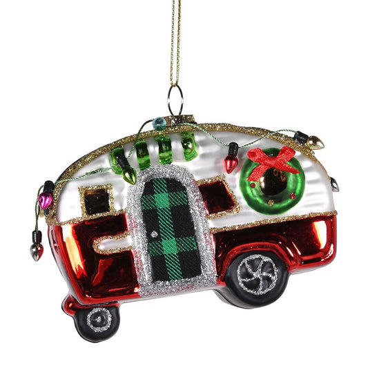 Red Glitter Camper Van Christmas Bauble/ Decoration