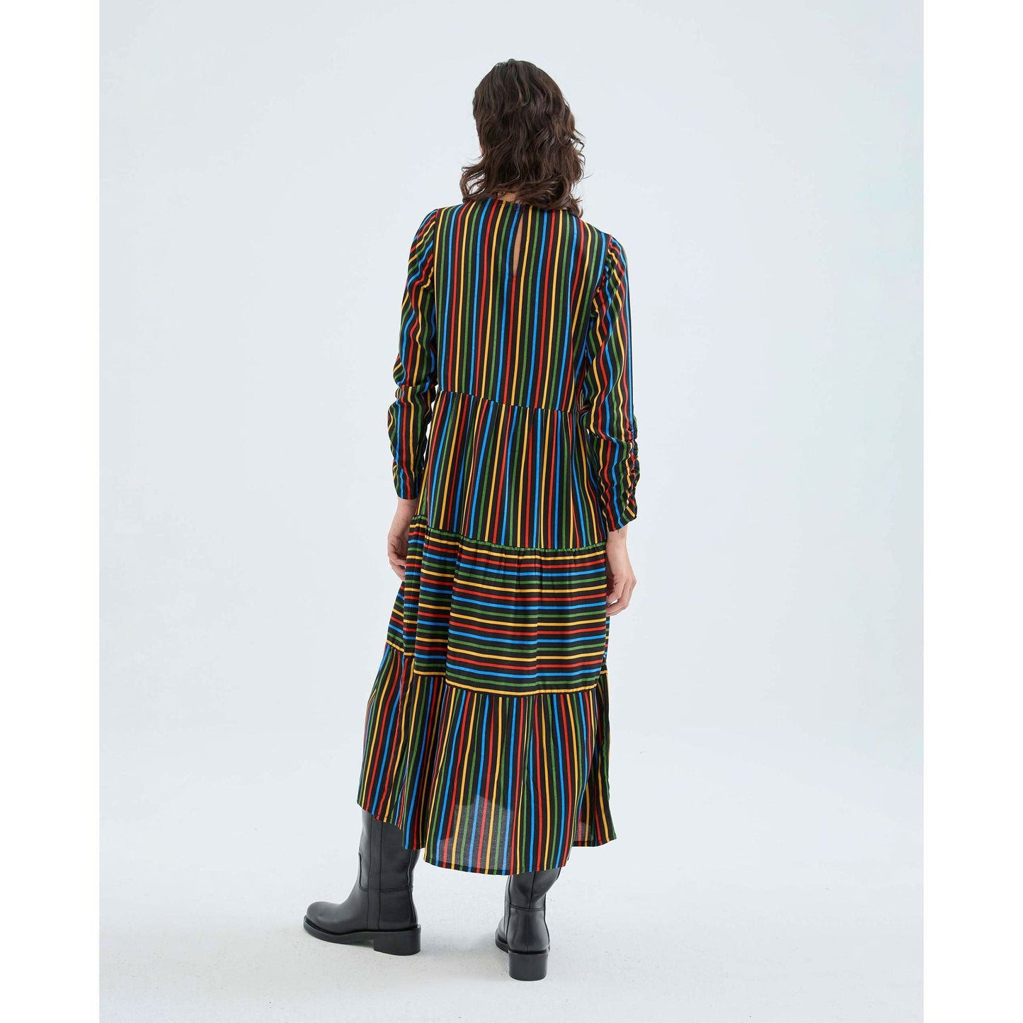 Compania Fantastica - Midi dress with long sleeves and multicolor stripe print