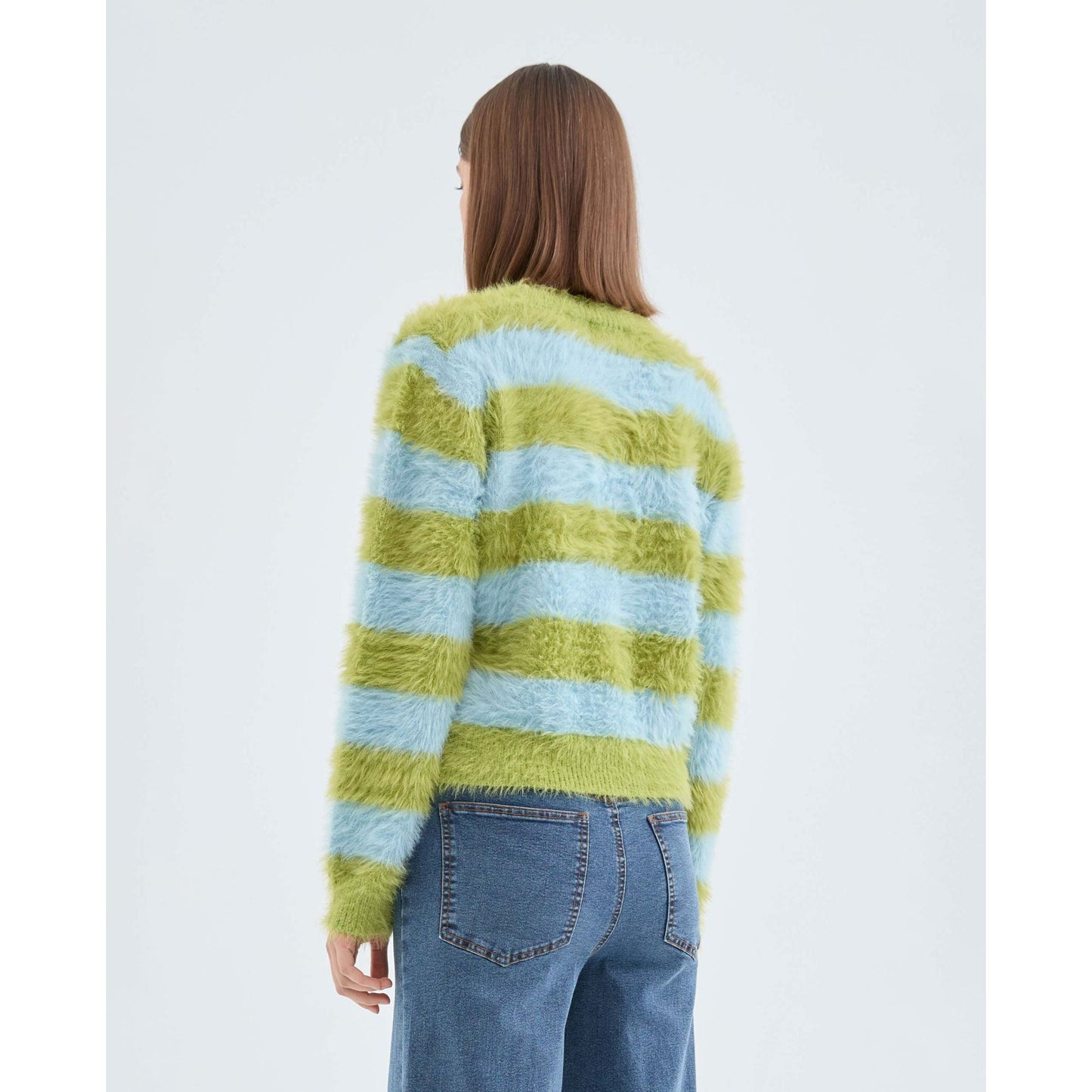 Compania Fantastica - Green and Blue Textured Striped Knit Sweater