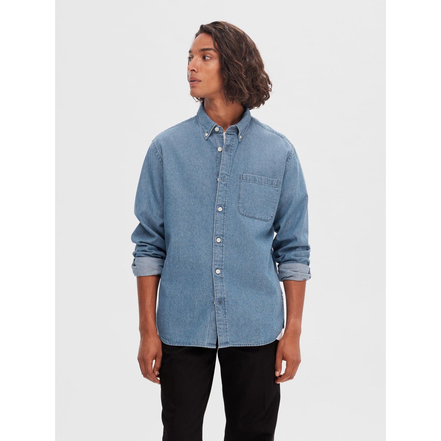 Selected Homme - Long Sleeve Denim Shirt - Medium Blue Denim