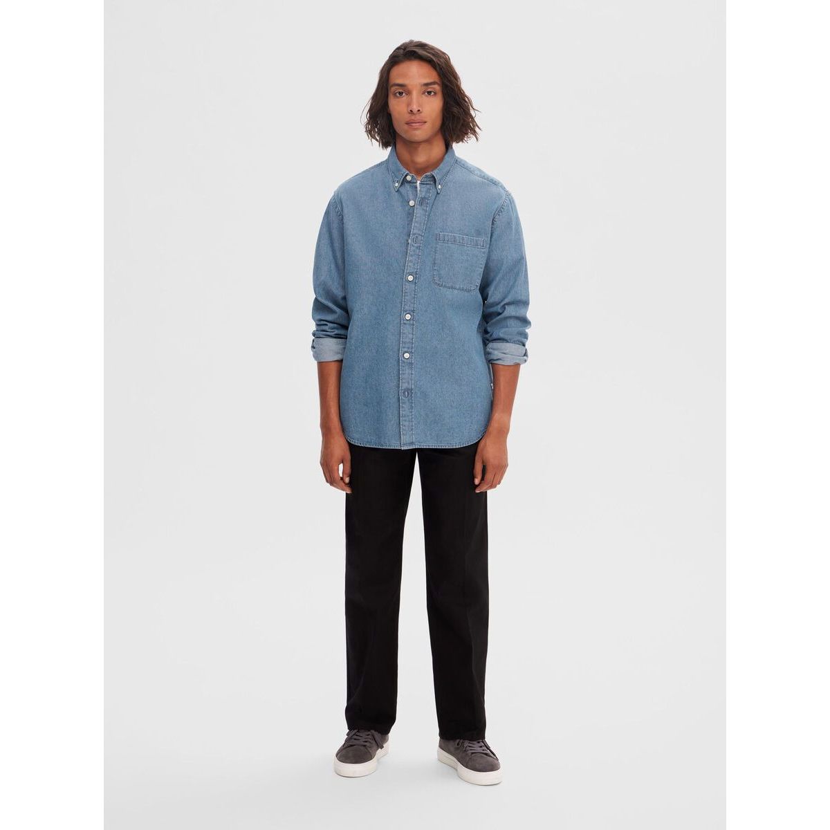 Selected Homme - Long Sleeve Denim Shirt - Medium Blue Denim