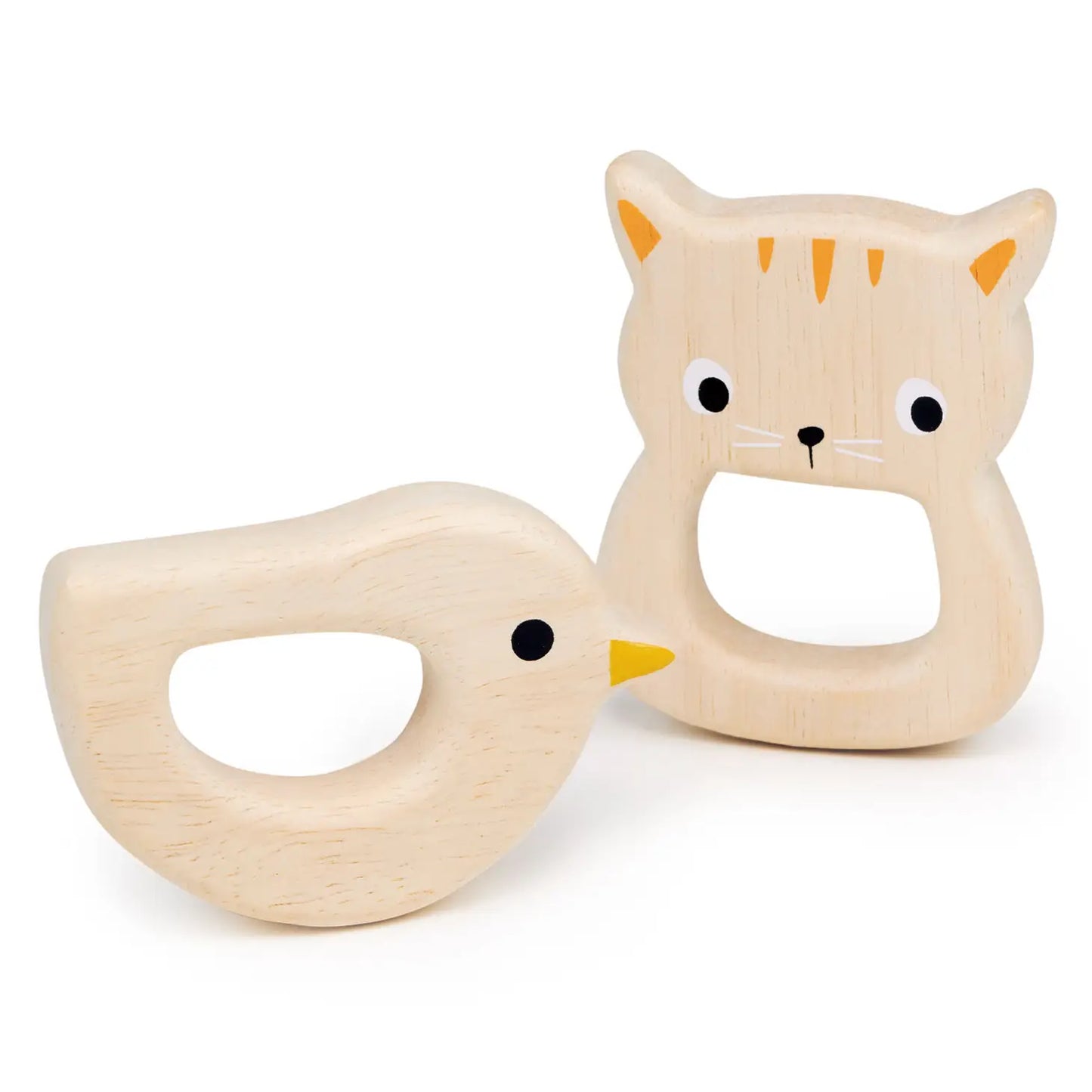 Wooden Toy Bird & Kitten Teethers For Kids